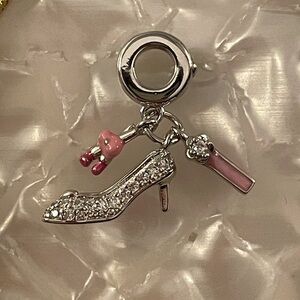 Bracelet Charm Silver High Heel Pink Makeup Dangles & Rhinestones